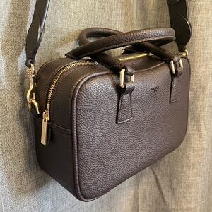 Angela Roi Chocolate Brown Pebbled Leather Crossbody with Gold Hardware